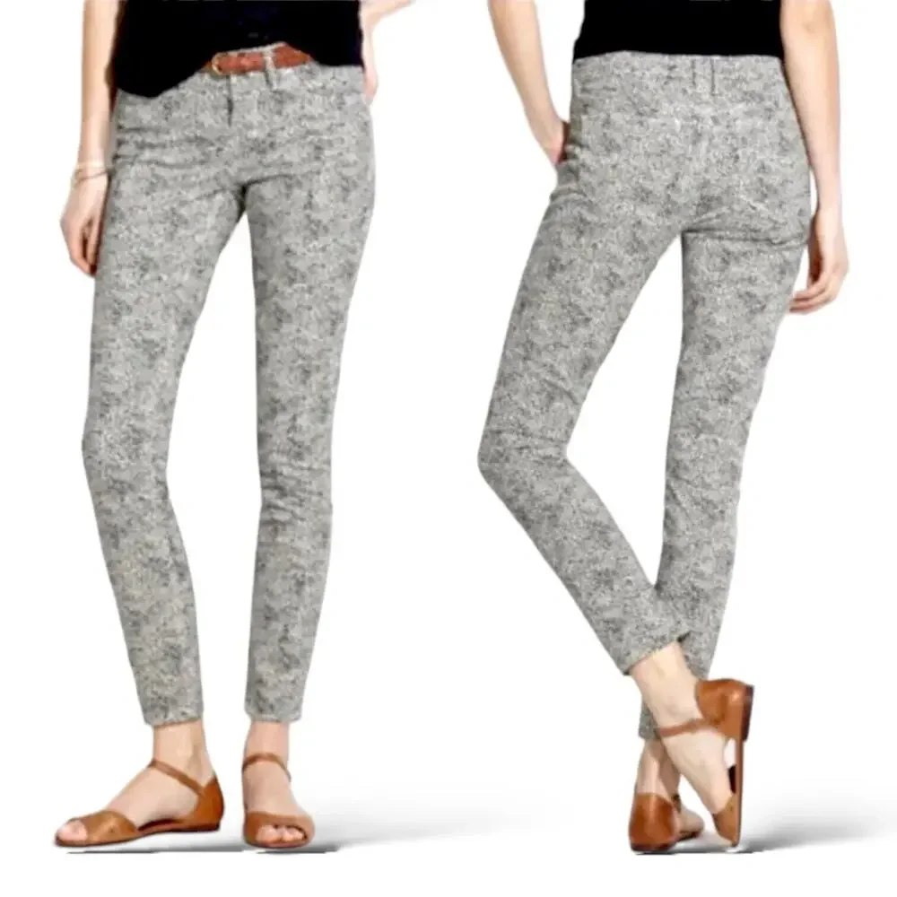 MADEWELL Safari Dotted Print Pants Mid Rise Ankle Stretch Slim White Black